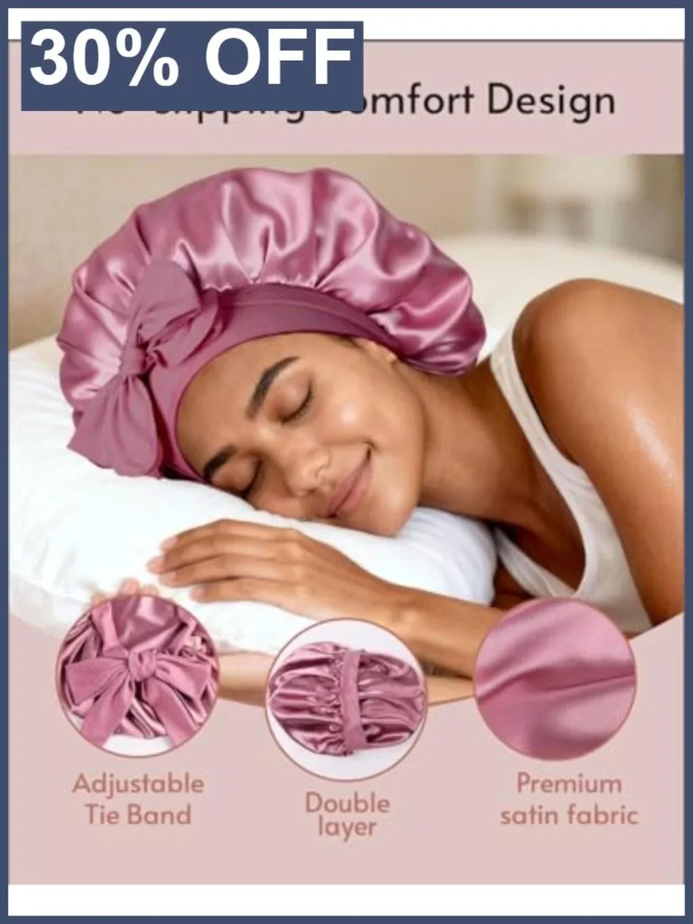 3 Pack Adjustable Satin Bonnets for Sleeping, Double Layer Hair Bonnet with Tie